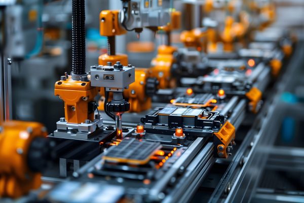 production assembly line of electric vehicle battery cells in factory